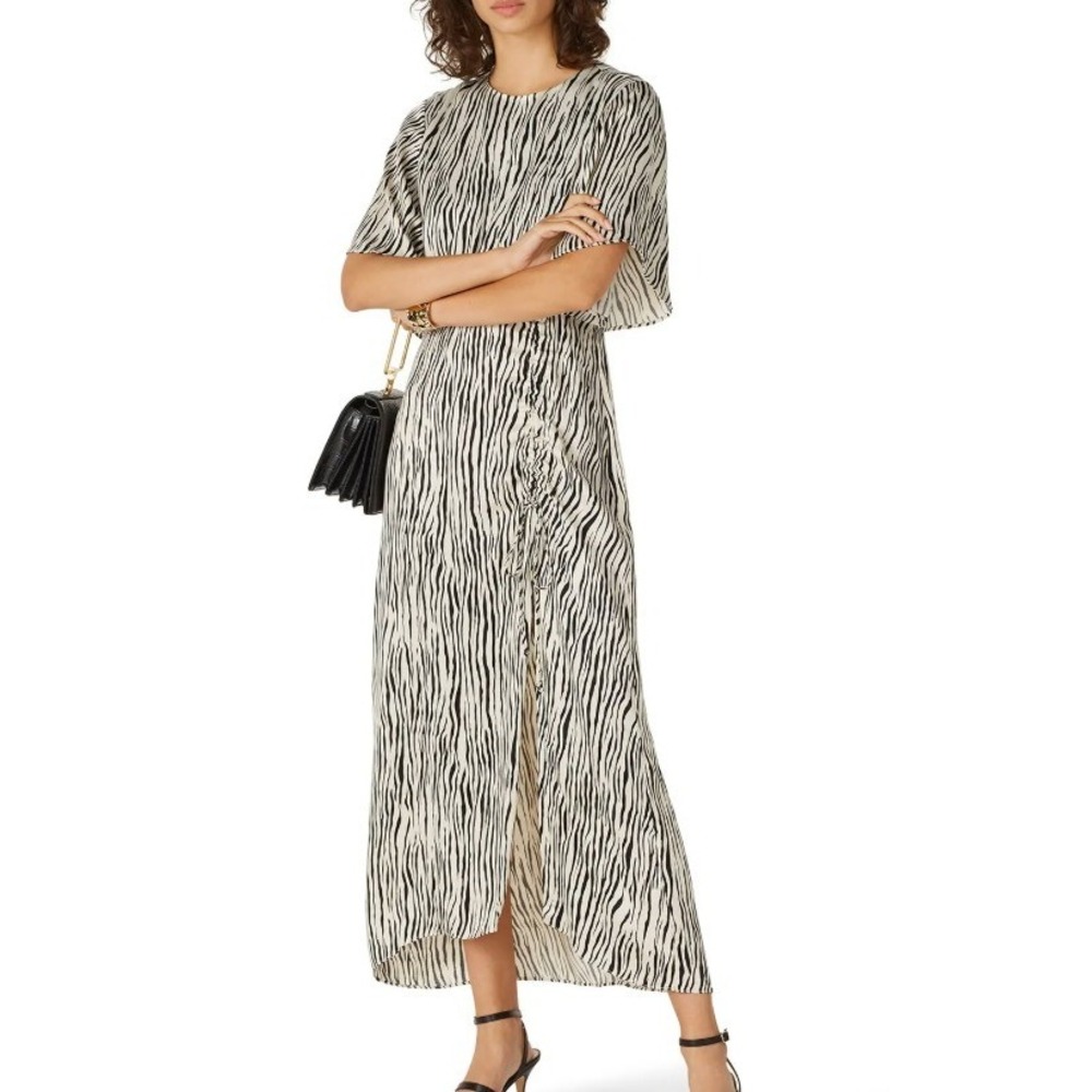 Petersyn Etta Zebra Midi Dress Womens Short-Sleeve Black White Size XL *FLAW*
